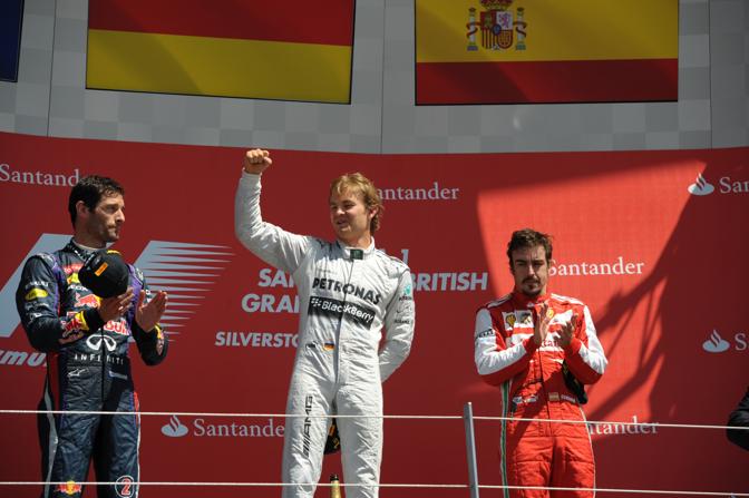 Il  podio con Webber, Rosberg e Alonso. Afp